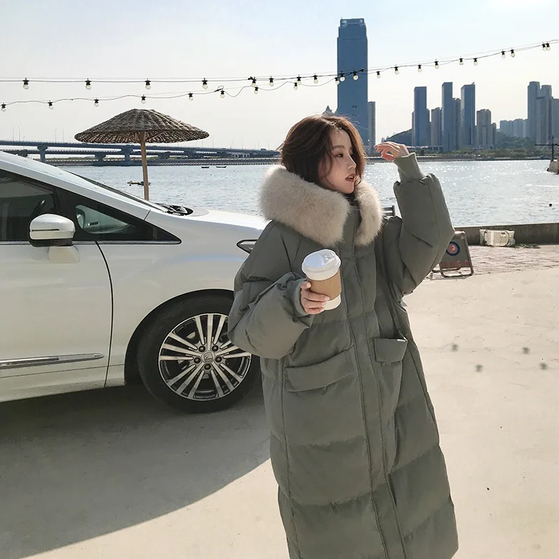 

Большой меховой воротник куртка с хлопковой подкладкой для женщин средней Школы Длинная стильная выше колена 2020 новая Корейская свободная ...