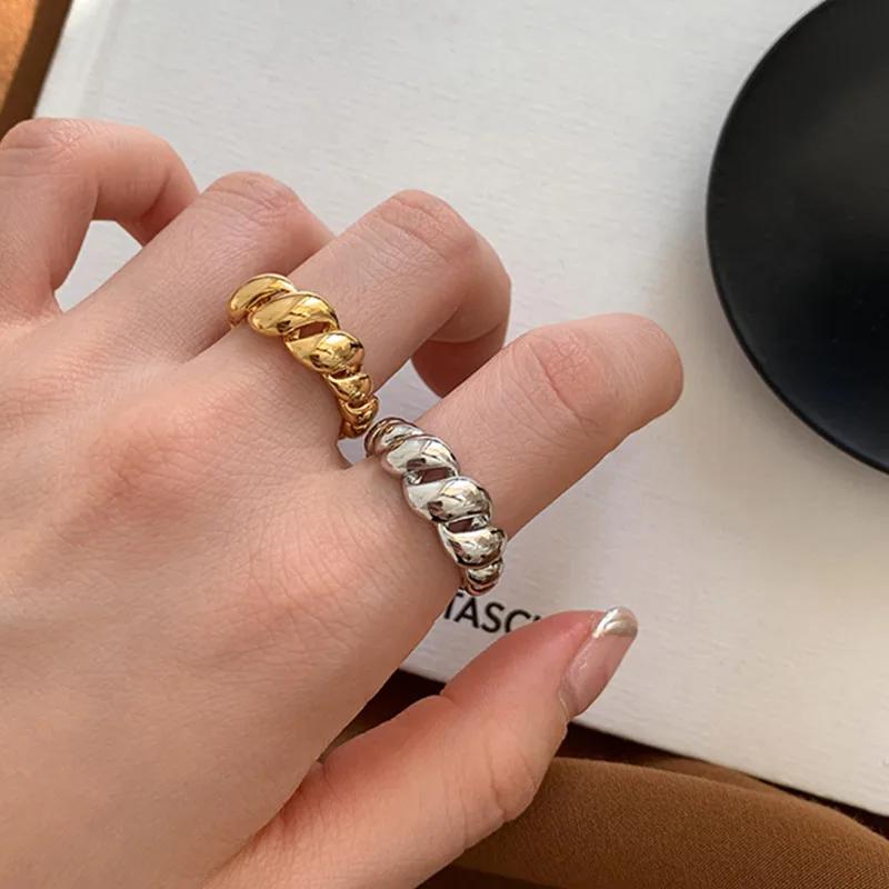 Золотистые и Серебристые геометрические витые кольца для женщин 2021 модные