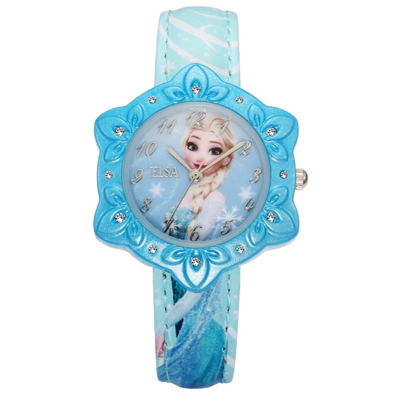 

Disney Frozen Pricess Quartz Girl Wristwatch Princess Elsa 3Bar Waterproof Simple Fashion Round Leather Strap children watch