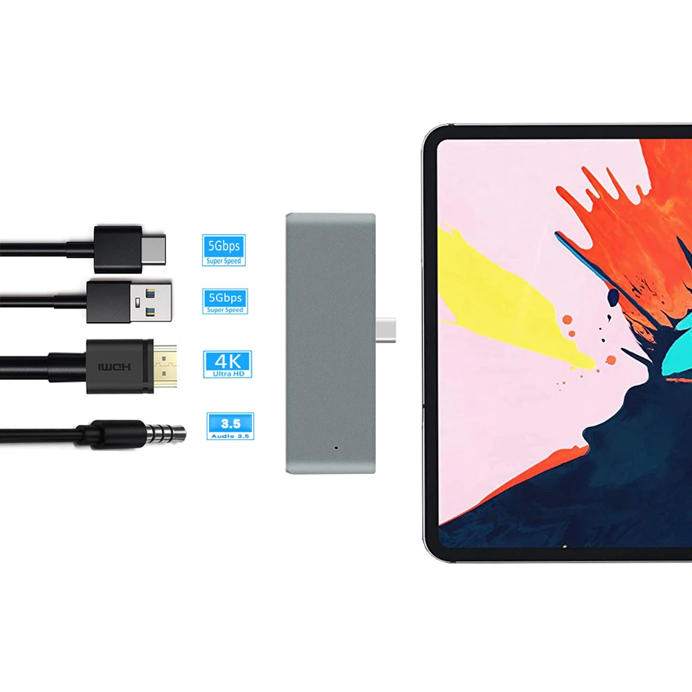 

USB C Hub for iPad Pro 2020 MacBook Pro USB Type C to 4K HDMI Adapter PD USB 3.0 USB Type C Dock 3.5mm jack