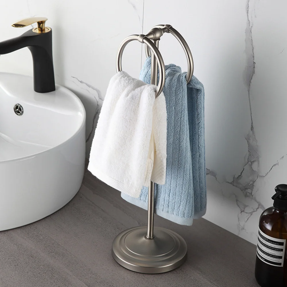 

1Pc Stainless Steel Towel Rack Movable Floor-standing Double Rings Towel Rack