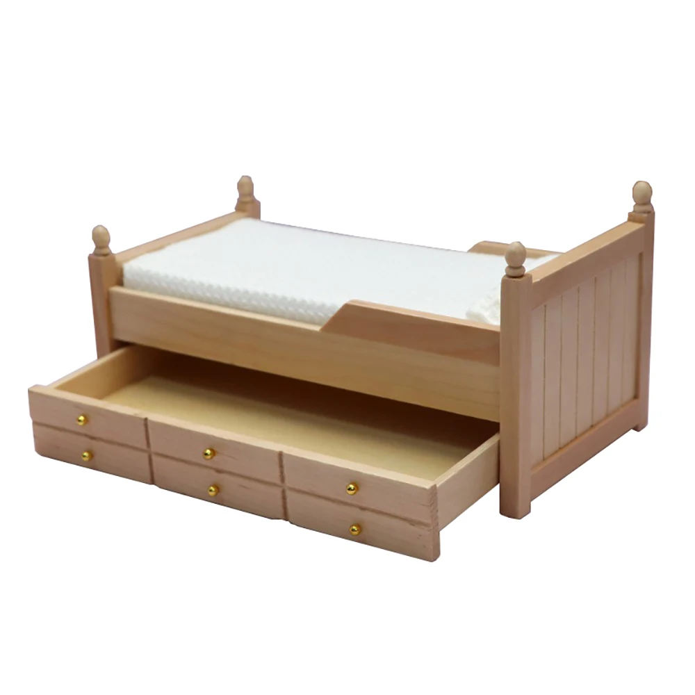 

Миниатюрные аксессуары для кукольного домика, деревянная мини-кровать с ящиком, модель мебели для украшения кукольного дома ob11, 1/12