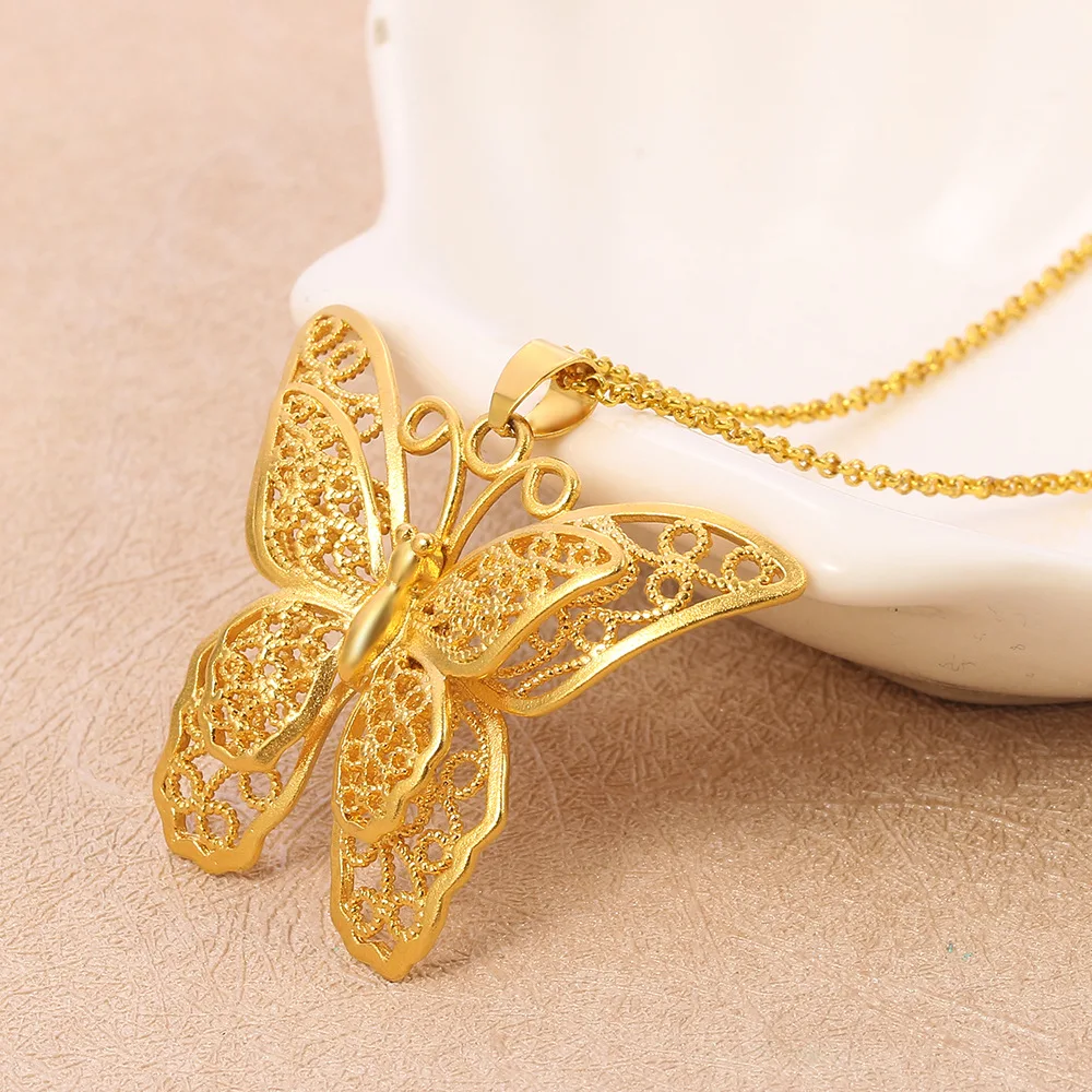 

Zciti Hollow Double Metal Butterfly Pendant Stainless Steel Necklace Chain Pendant NecklaceS Jewelry For Women Gifts