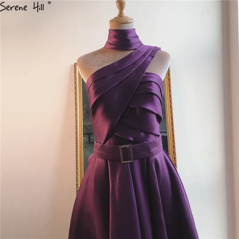 Фиолетовые сексуальные атласные вечерние платья на одно плечо 2021 с высоким