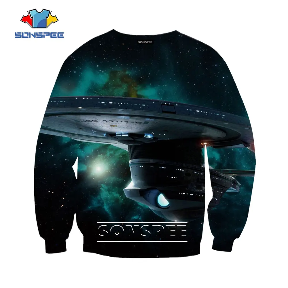

SONSPEE 3D Print Man's Woman's Sweatershirt Time Space Flying Saucer Strange Fashion All-Match Leisure New Spring Top Sweater