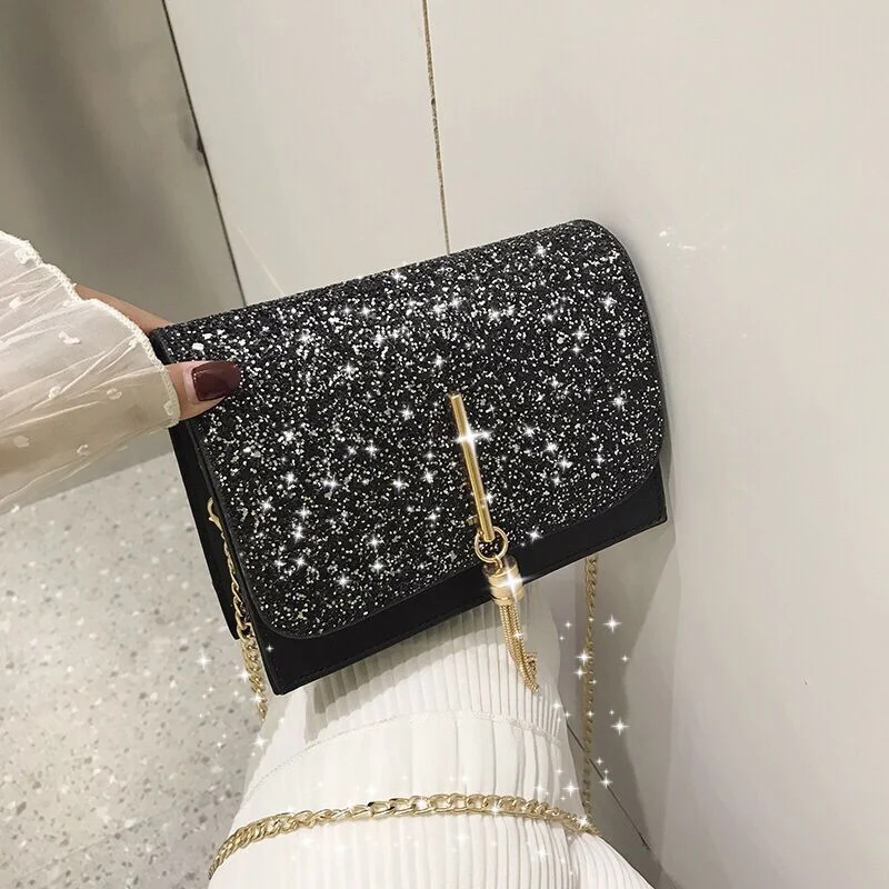 LTBOOS сумка с кисточкой на клапане Женская модная блестящая застежка из