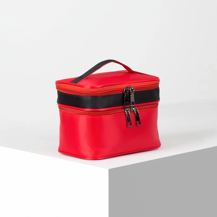 Косметичка 2 отдела на молниях цвет красный|Косметички| |