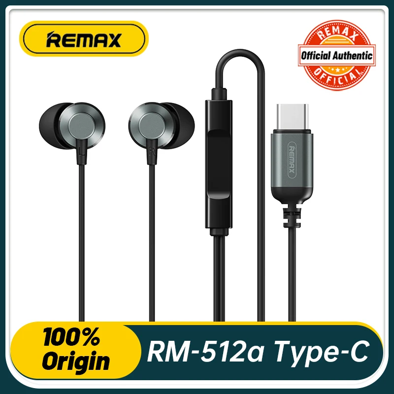 Наушники с проводным управлением Remax Rm-512a Type-C In-Ear с наклонными силиконовыми колпачками для звукоизоляции, легкие и комфортные.