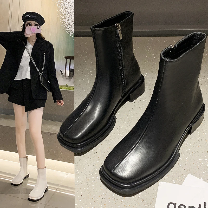 2021 Fashion New Short Boots Autumn and Winter Comfortable Side Zipper High Heel Short Boots British Style Short Boots Women
