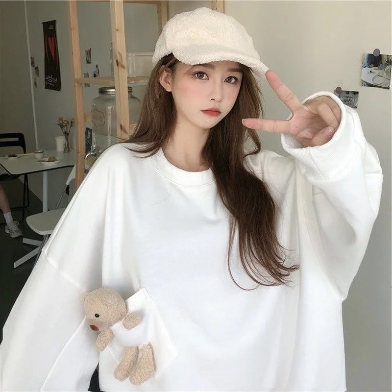 HOUZHOU Oversized Hoodie Kawaii Cute Streetwear Women Pullovers Korean Fashion Designer Soft Girl Aesthetic Female Sweetshirts