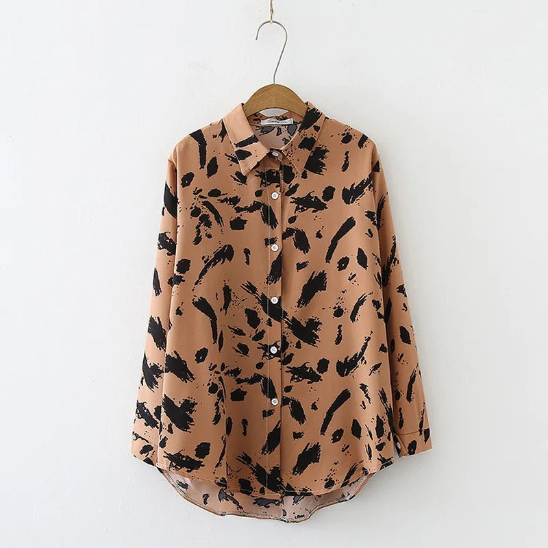 

2021 summer long sleeve Lapel ink pen printed Top Shirt women's wear camisas de mujer blouses et chemises blusas y camisas