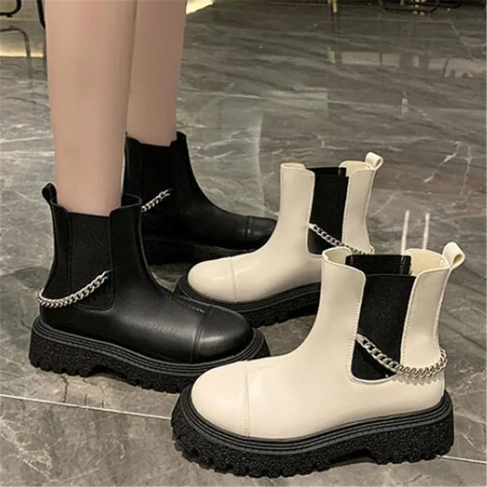 

Ботильоны женские на толстой подошве, модные мягкие кожаные кроссовки, на шнуровке, мотоциклетная обувь на платформе, с круглым носком, на о...