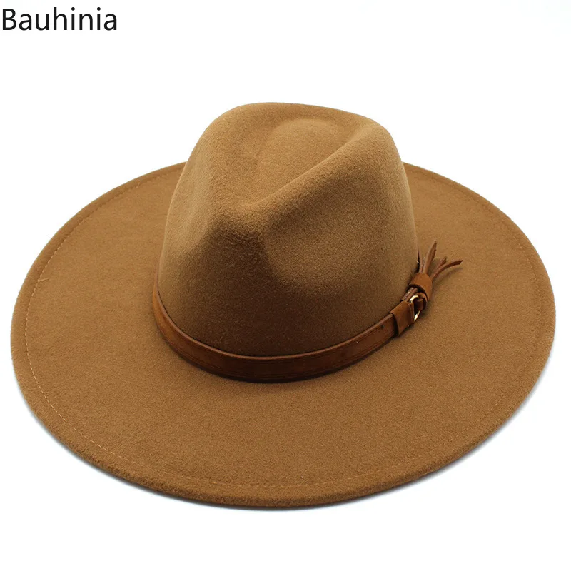

Big Brim 9.5CM Women Men Wool Fedora Hat With belt Fascinator Gentleman Elegant Jazz Church Panama Cap Dress Formal Hat