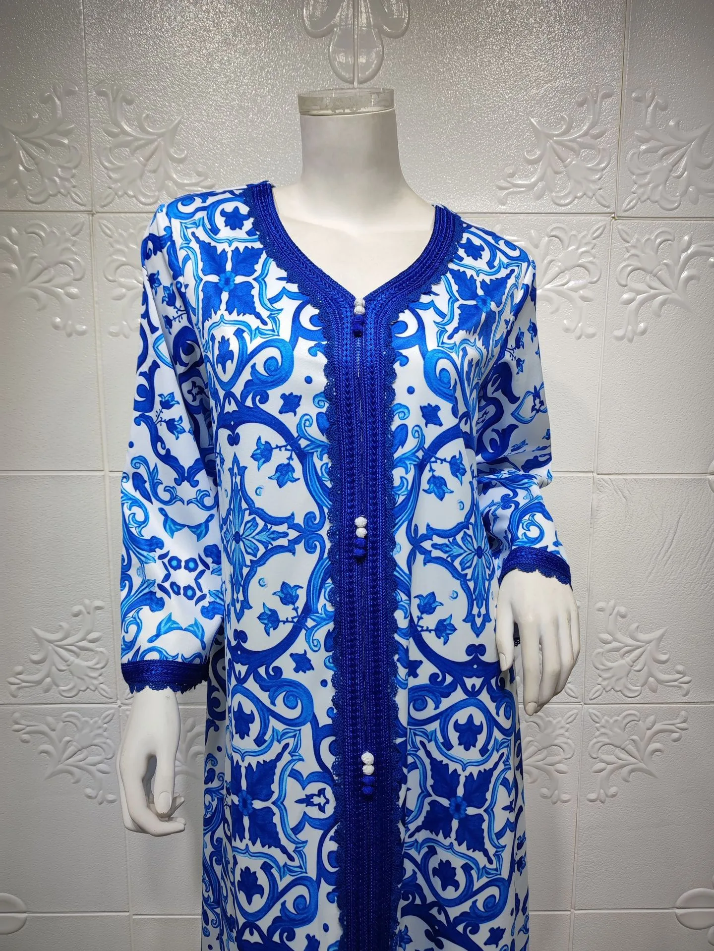 

2021 Traditional Floral Dubai Abaya Muslim Women's Floor Length Kaftan Summer African Womens Boubou Gowns