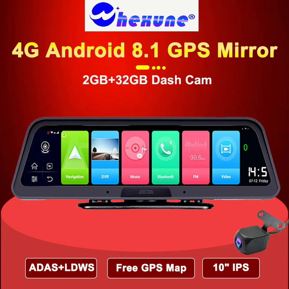 WHEXUEN 4G Android 8 1 dashcam 12 &quotавтомобильное зеркало заднего вида камера 2G RAM 32G ROM GPS