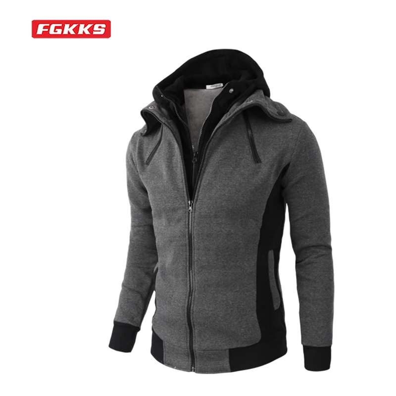 

FGKKS Zipper Men's Jacket Autumn And Winter Casual Jacket Bomber Jacket Scarf Collar Fashion Hooded Men's Fit Hoodie S-3XL