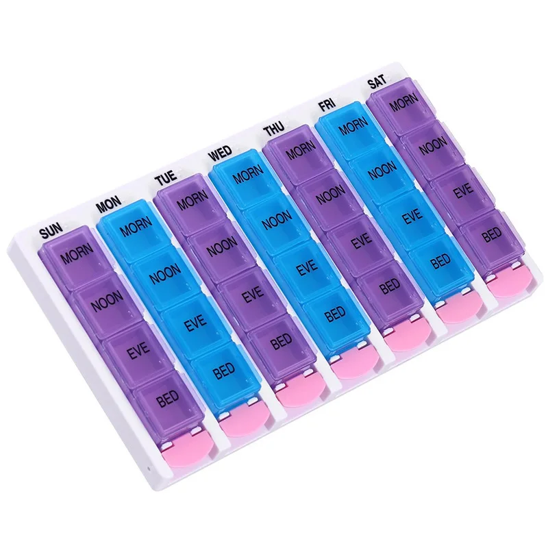 

4 Cell 7 Split Detachable Rainbow Candy-colored 28 Compartment Pill Box Medicine Storage Organizer Case Pill Container
