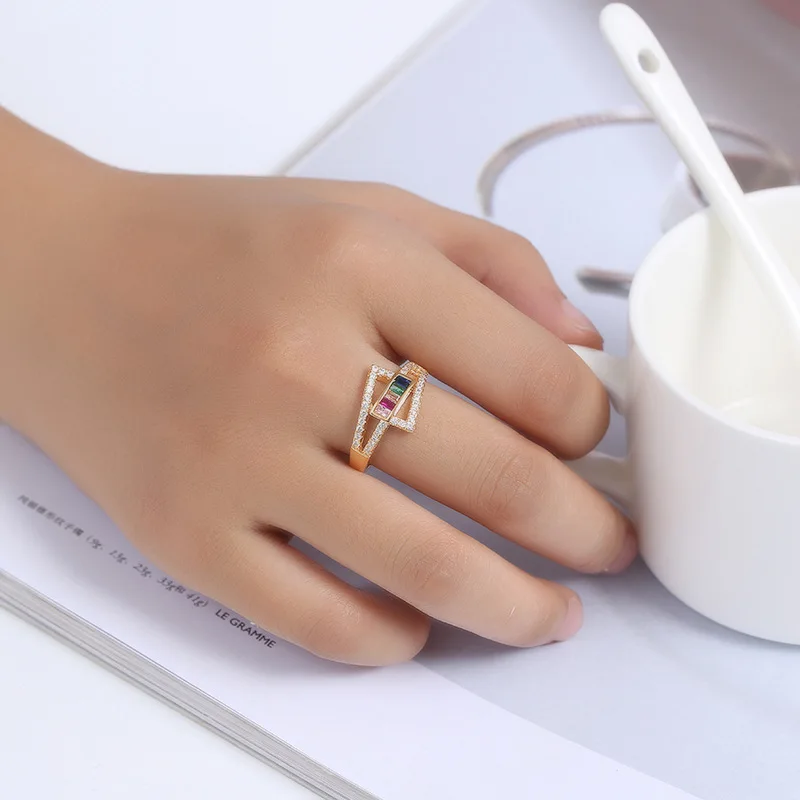 Top Quality Colorful Rainbow CZ Gold Ring For Women Girls Fashion Engagement Wedding Band Charm Party Jewelry 10 Styles Choice | Украшения