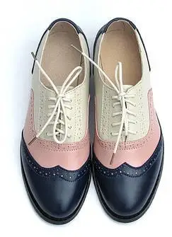 Blue pink Модные Туфли-оксфорды в британском стиле из натуральной кожи желтого цвета на шнуровке; большие размеры; женская обувь для отдыха на выбор - Цвет: Blue pink