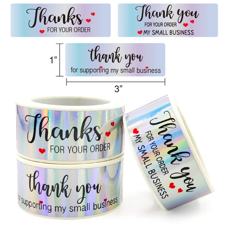 

A Roll/120pcs Gift Stickers Paper Thank You FOR YOUR ORDER Label Sticker Rainbow Silver Roll Adhesive Shipping Mail Labels