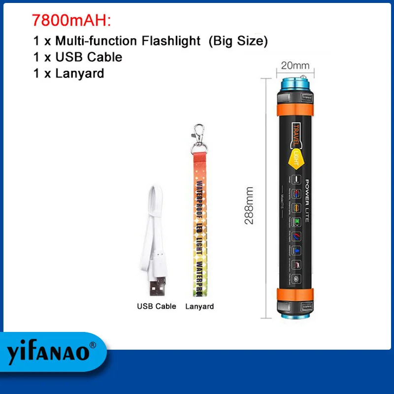 

Yifanao многофункциональный LED фонарик 7800 мАч