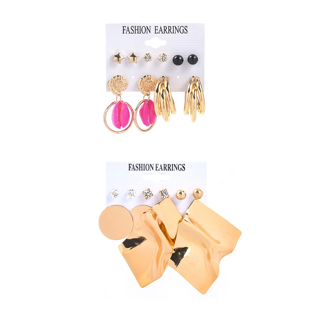 

Europe And America New Style Spiral Pearl Earring Simple Alloy Sheet Ear Ring Combination Set Hollow Pearl Tassel Earrings