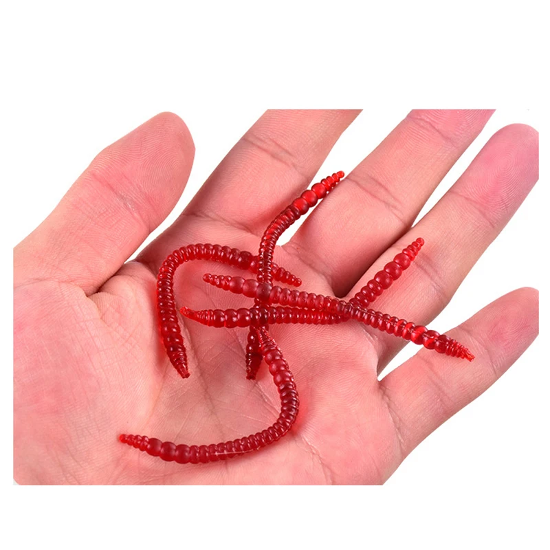 

50pcs/lot Soft Lure Fishing Simulation Earthworm red Worms Artificial Fishing Lure Tackle Lifelike Fishy Smell Lures
