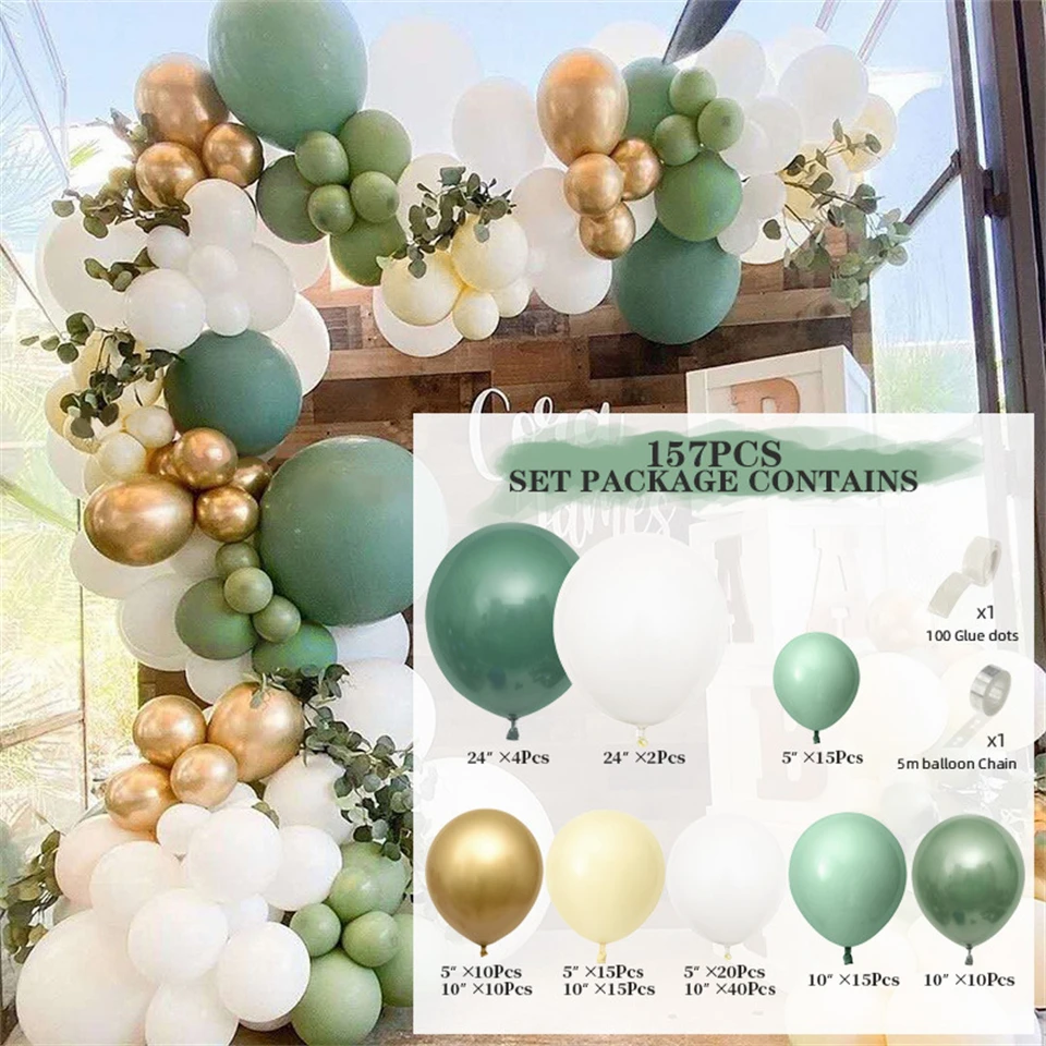 

Balloons Garland Arch Kit Avocado Retro Chorme Green Gold Latex 157/152/148//137/102Pcs Birthday Valentine Wedding Party Decors