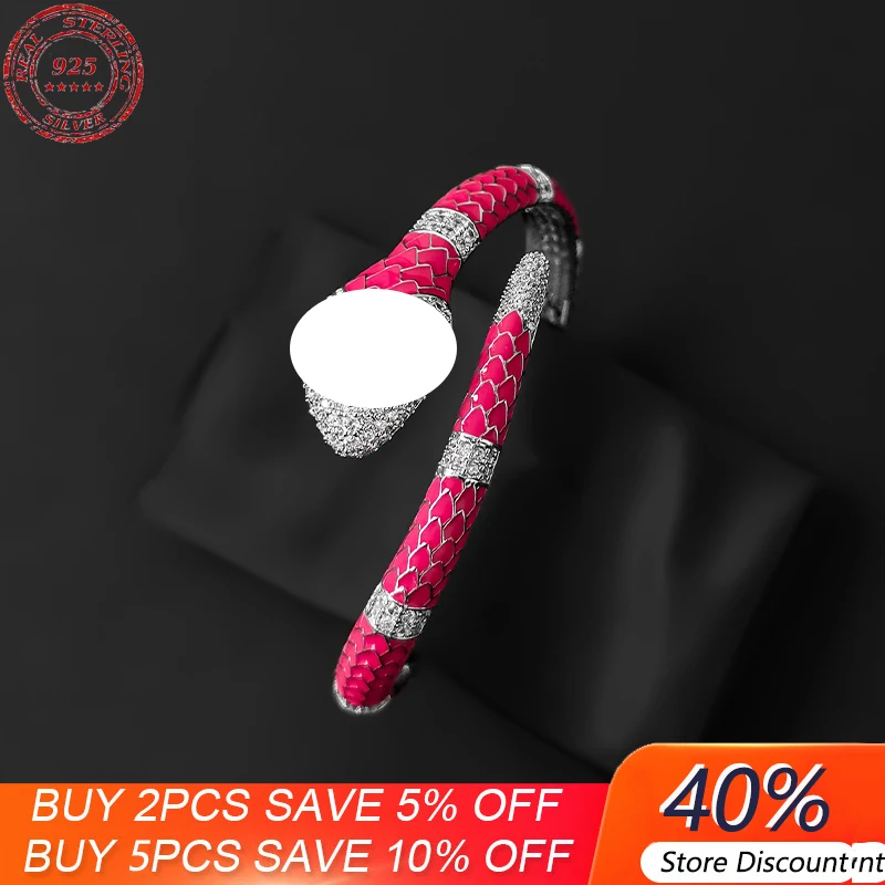 

Открытый браслет в форме змеи S925 из стерлингового серебра с флуоресцентным розовым духом европейского и американского роскошного бренда