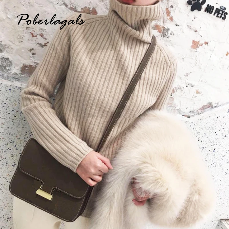Autumn winter Knitted Sweater Women Fashion jumper 2019 Thick oversized loose knitted sweater female turtleneck pullover | Женская