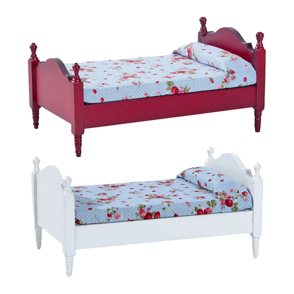 

1/12 Miniature Dollhouse Bed Dollhouse Furniture Kids Toys Mini Baby Bed Set Miniature