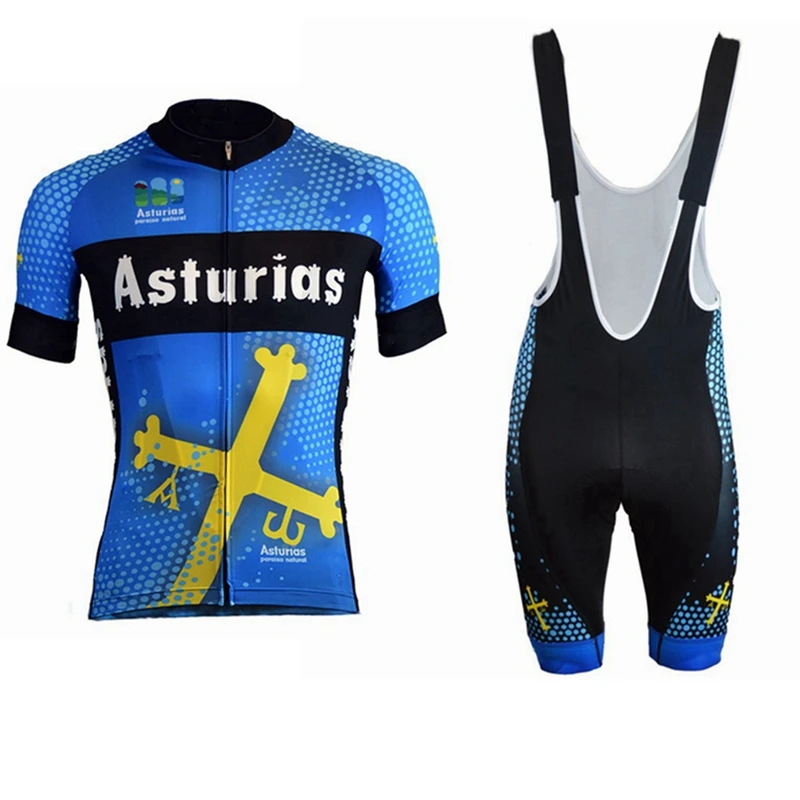 

Asturias Pro Team Cycling Set Mtb Jersey Bib Shorts 19D Gel MITI Webbing Road Racing Sportswear Quick-drying and breathable
