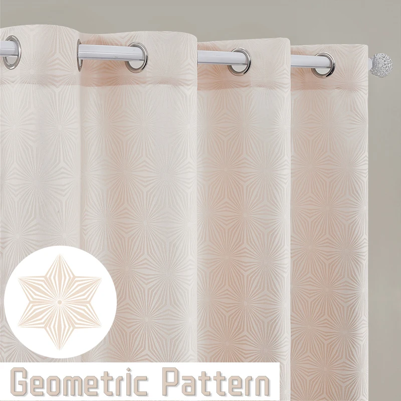 

Luxury Curtains for Bedroom Living Room Elegant Geometric Pattern Curtain Window Treatments Jacquard Blackout Curtain Beige Gift