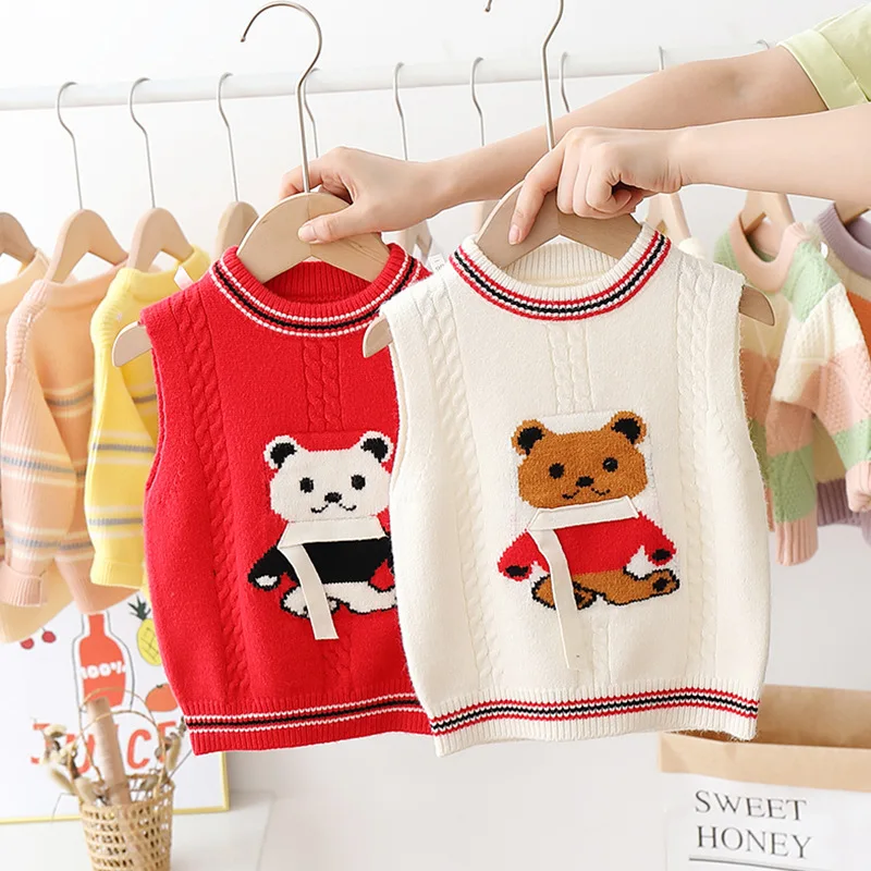 

Girls' vest 2020 autumn fashion childrens clothing baby knit sweater childrens pullover vest