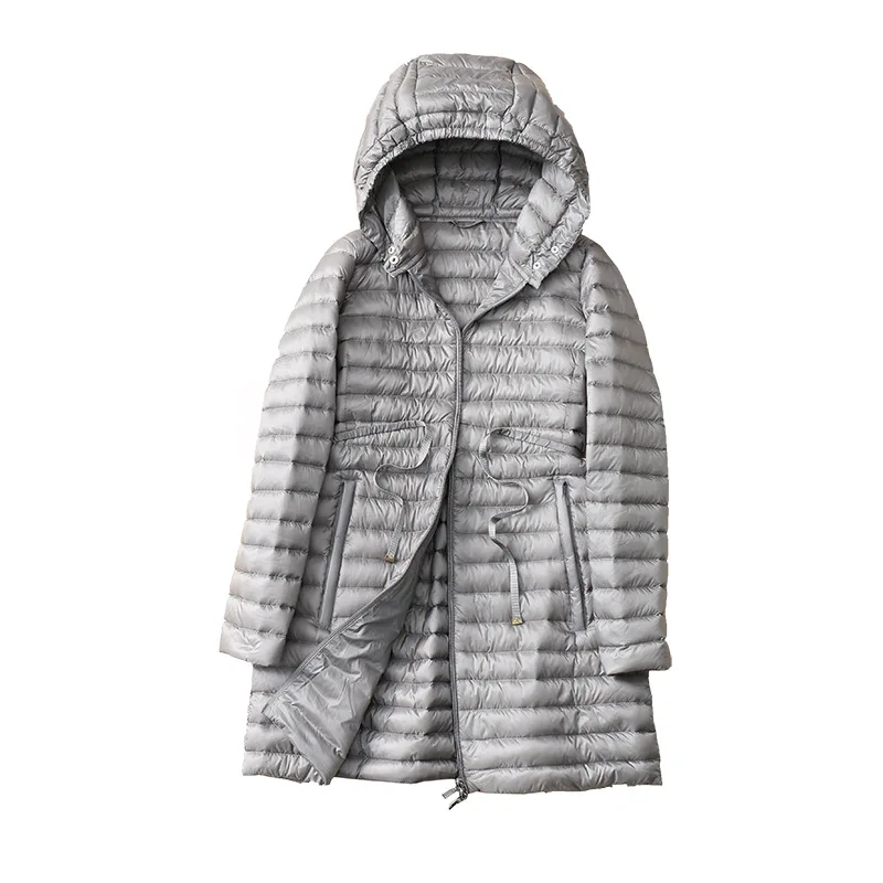 

Winter New Mid-length Hooded down Jacket Slim Fit Waist Hugging Drawstring Belt Lightweight Hooded down Jacket Women's