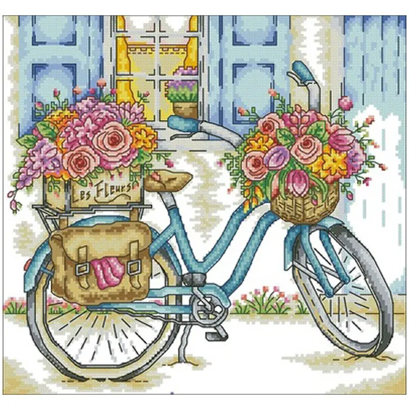 

Flower delivery bike patterns Counted Cross Stitch 11CT 14CT 18CT DIY Cross Stitch Kits Embroidery Needlework Sets home decor