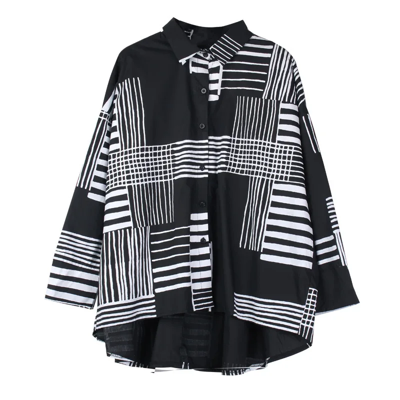 LANMREM can ship весна 2020 новинка рукав три четверти белый черный принт универсальная