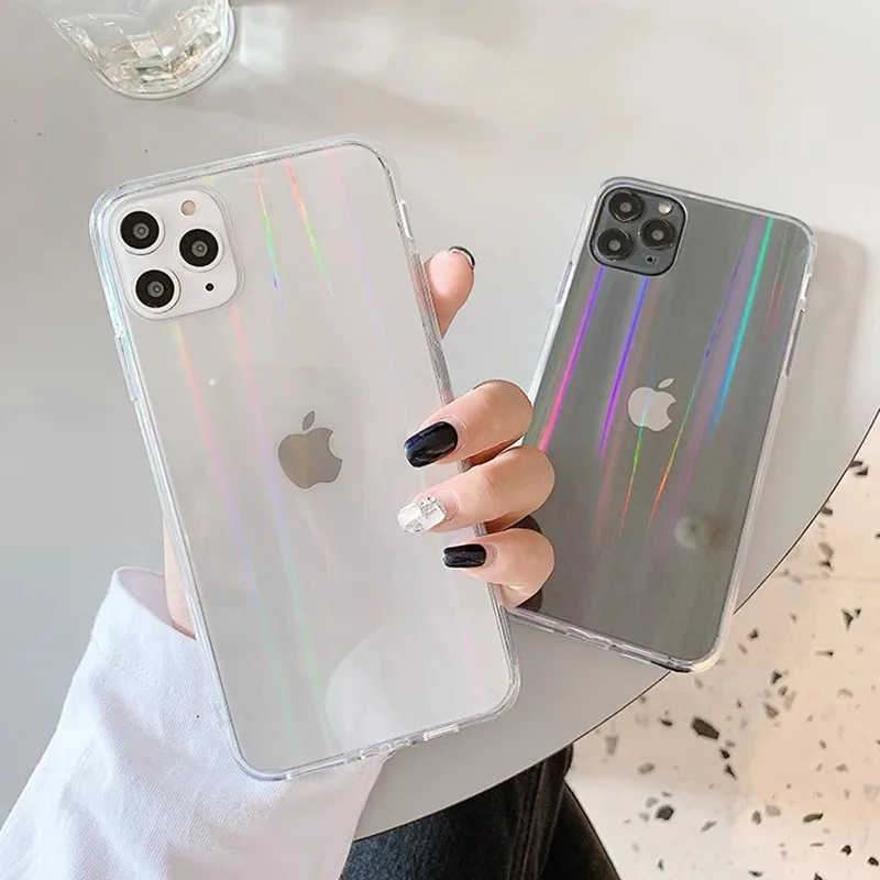 

Gradient Rainbow Laser Cases For iPhone 12 11 Pro X XS Max MINI XR 7 8 Plus SE 2020 Transparent Soft Fundas Clear Acrylic Cover
