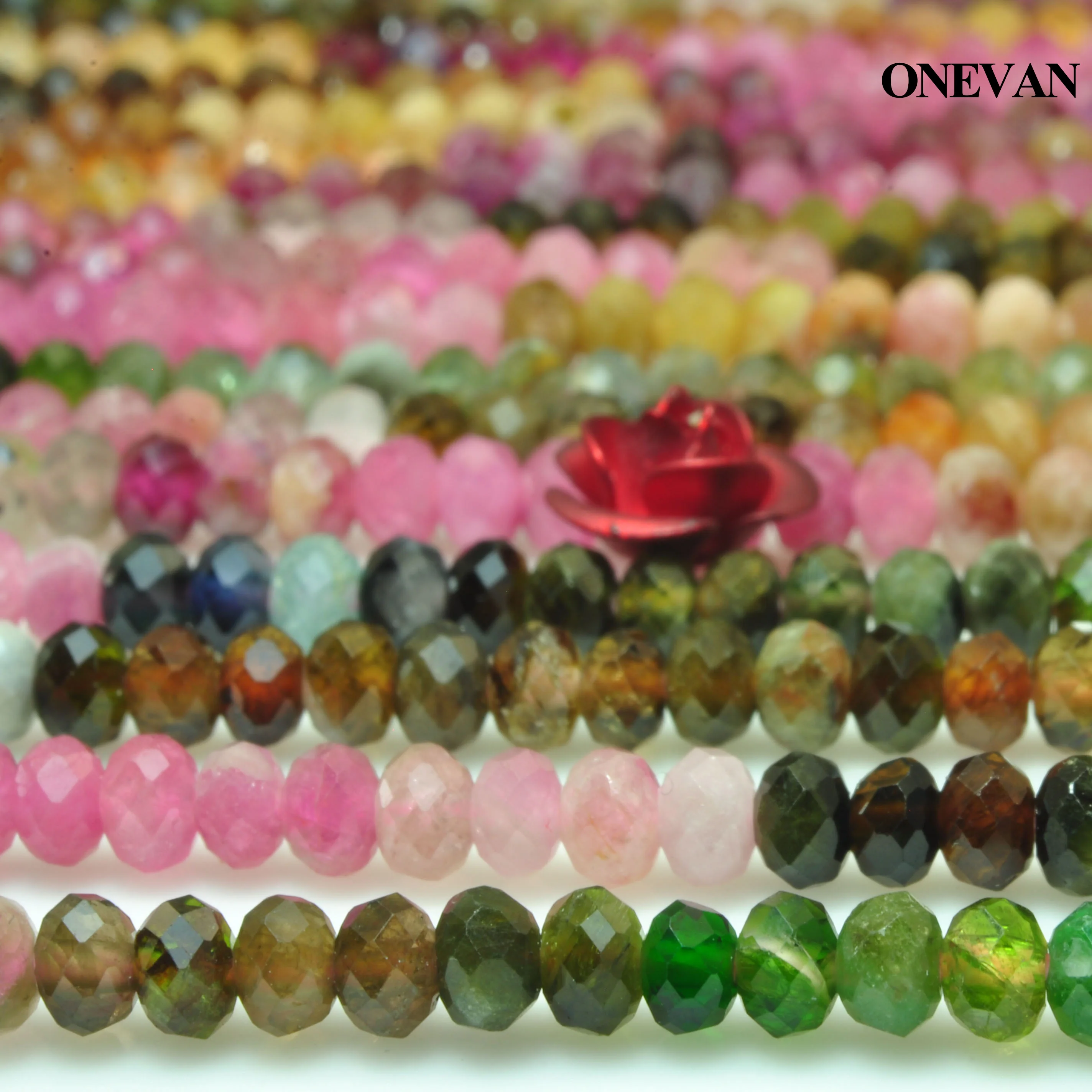 

ONEVAN Natural AA Colorful Tourmaline Faceted Rondell Beads 1.8x2.7mm 2.8x3.7mm Stone Bracelet Necklace Jewelry Making Diy