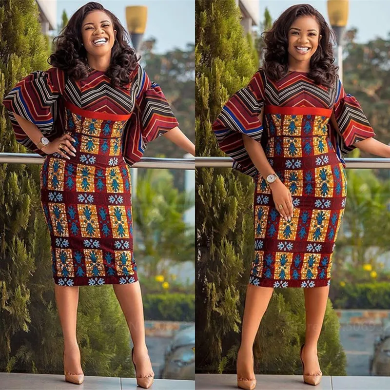 

Африканский принт платья для женщин в африканском стиле модная одежда коротким рукавом Печать с вышивкой с длинными рукавами тонкое сексуа...