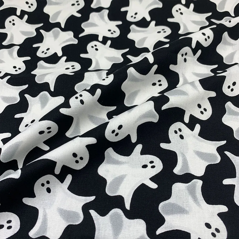Beautifu 110cm Width 100% Cotton Fabric Sewing Children Clothing Dress Black/White Halloween Ghost Printed Fabric Printed  DIY