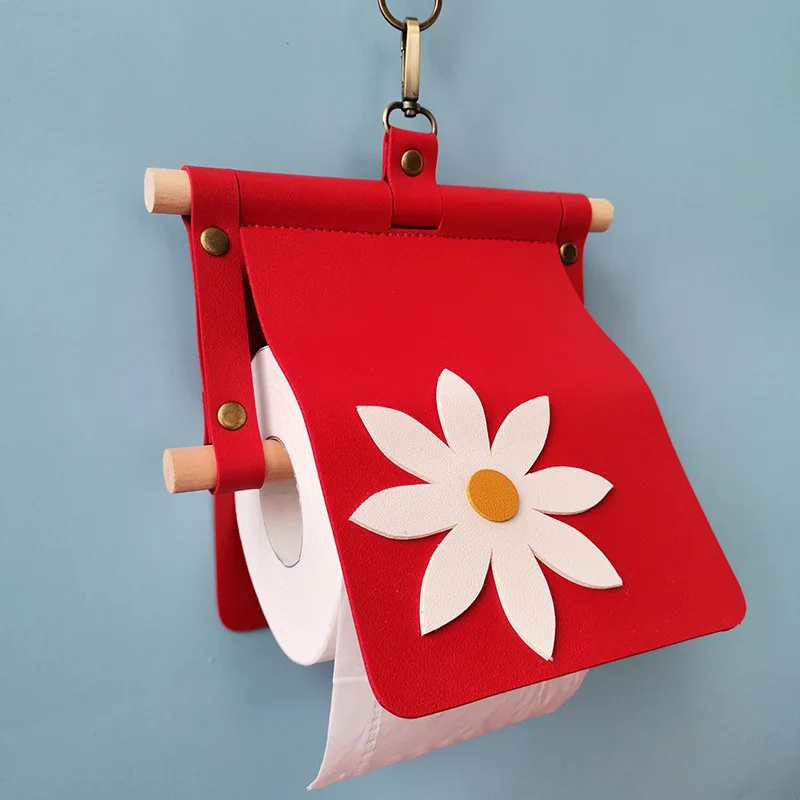 

Tissue Box Storage Rack PU Leather Holder Wall Hanging Small Daisy Roll Paper Bag Home Kitchen Toilet Pumping Napkin Case Pouch