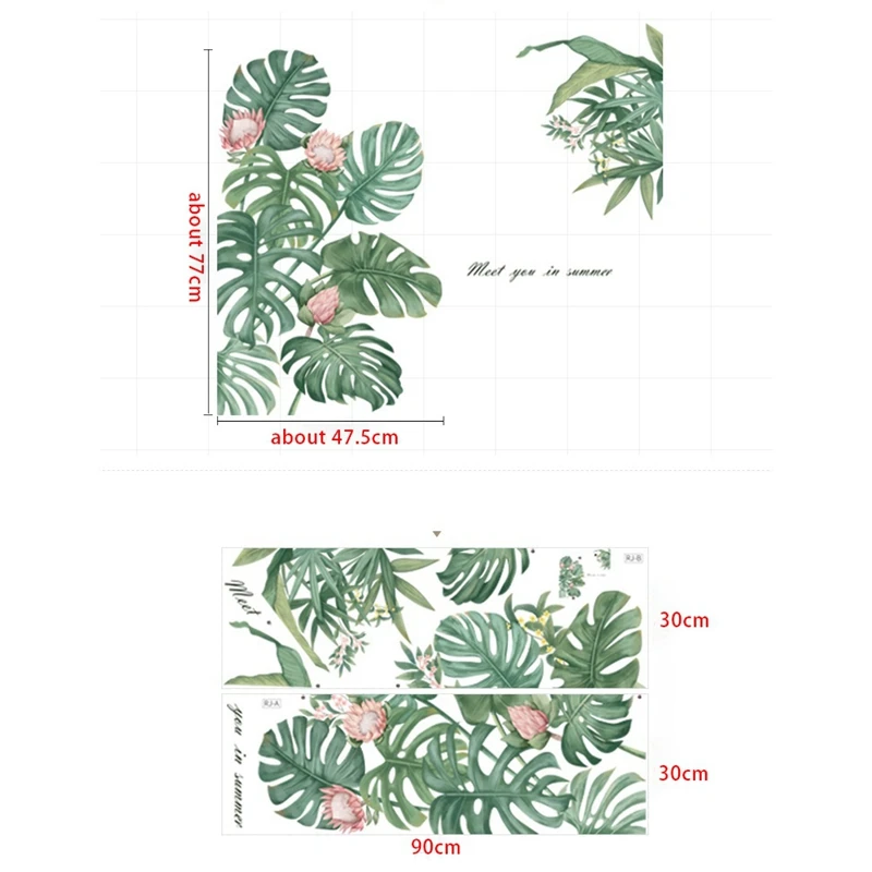 

Tropical Green Plants Monstera Leaf Wall Decals, DIY Wall Art Decor Home Decoration for Living Room TV Background