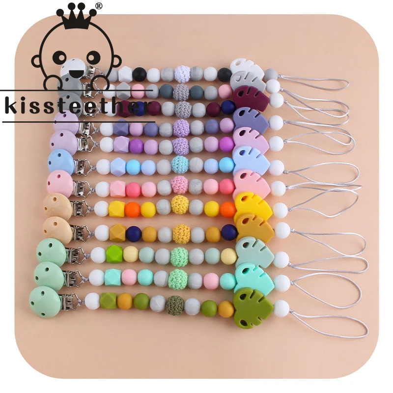 

1 шт., цепочка-зажим для соски, силиконовый Прорезыватель для зубов из бусин, для кормления, держатель для соски
