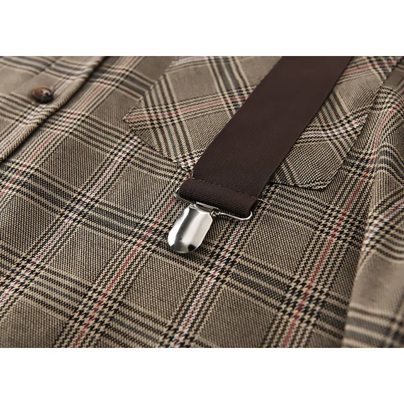 

Loose Fit Fashion Tide Spring Autumn 2021 Women Plaid Pleated Split Two Piece Dress New Lapel Long Sleeve