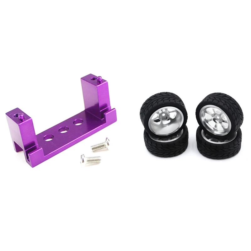 

65mm Metal Wheel Rim + High Grip Rubber Tires Tyres for Wltoys 144001 A959 A959-B & Metal Steering Gear Base Servo Seat