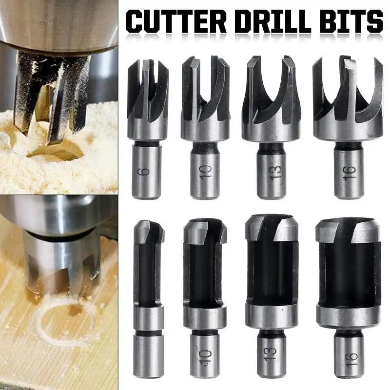 

8Pcs Wood Plug Cutter Drill Cutting Tool Drill Bit Set Straight And Tapered Taper 5/8" 1/2" 3/8" 1/4" Woodworking Cork Drill Bit