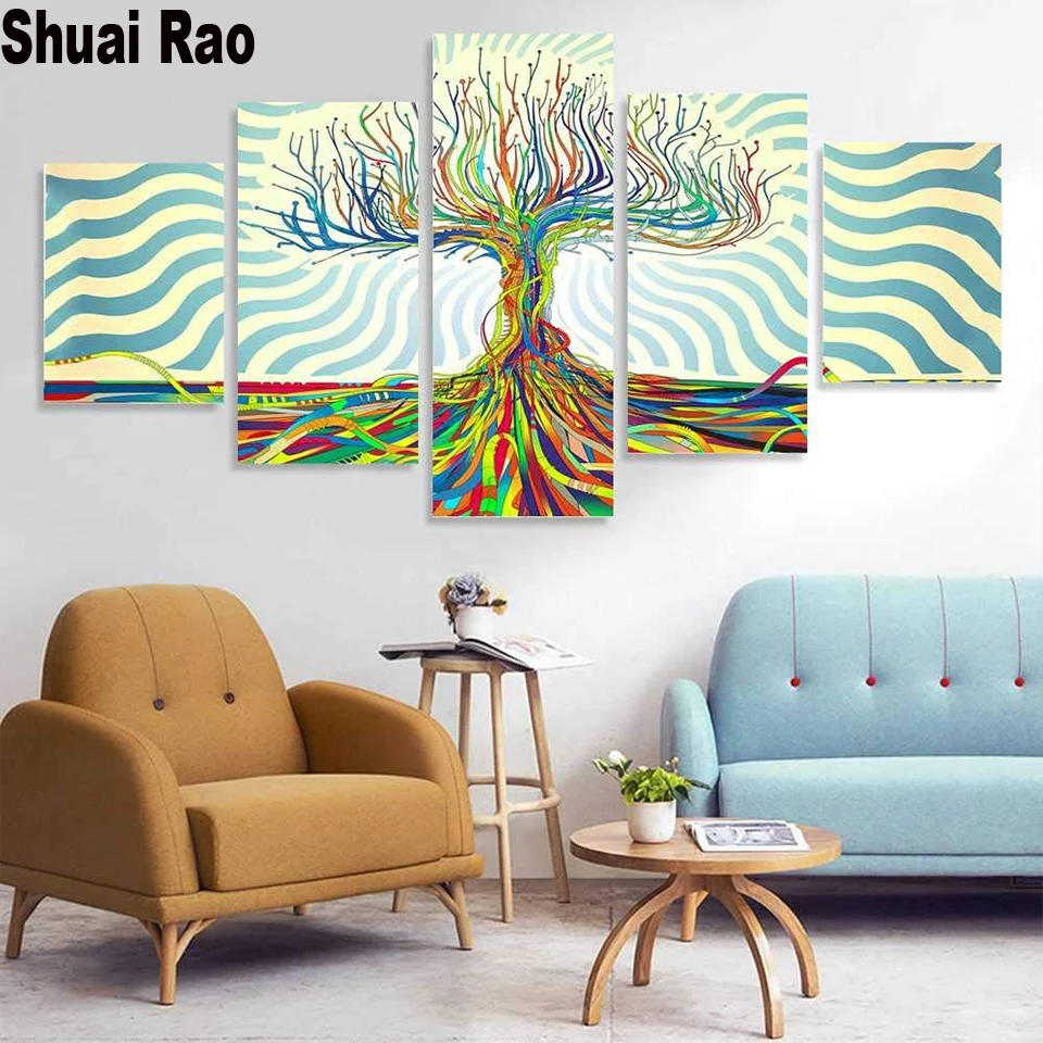 

3d round square diamond embroidery Colorful Tree Crystal pattern cross stitch kits mosaic diamond painting 5 Piece Set,
