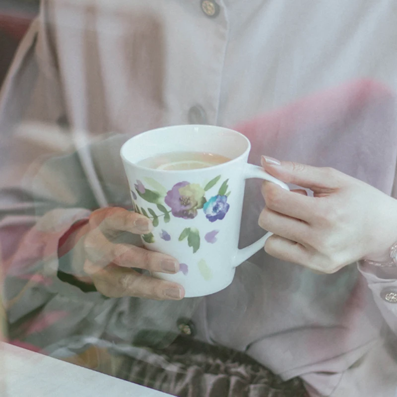 Кружка для кофе из тонкой костяной фарфора цветочный дизайн чашка