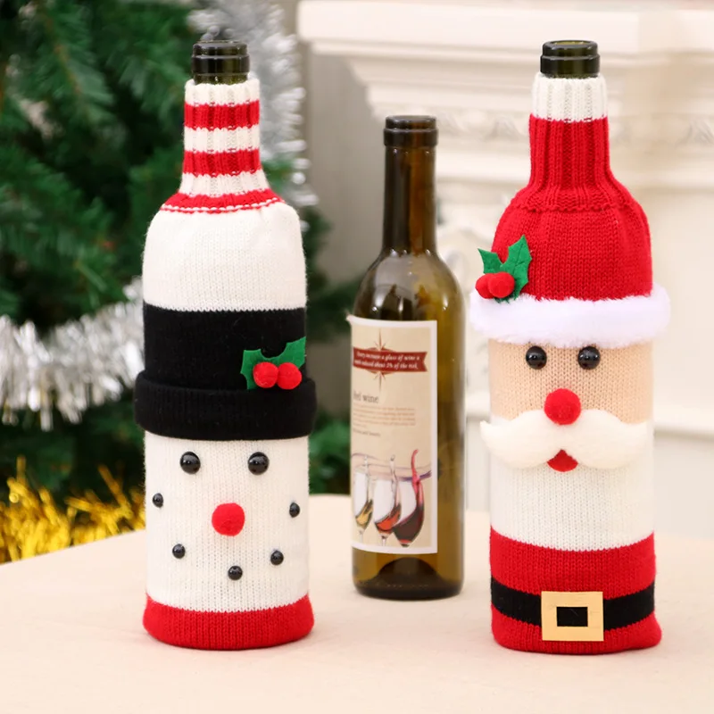 

Christmas Wine Gift Bags, Santa Claus Drawstring Pouch Red Wine Bottle Covers for Table Dinner Home Party Decors